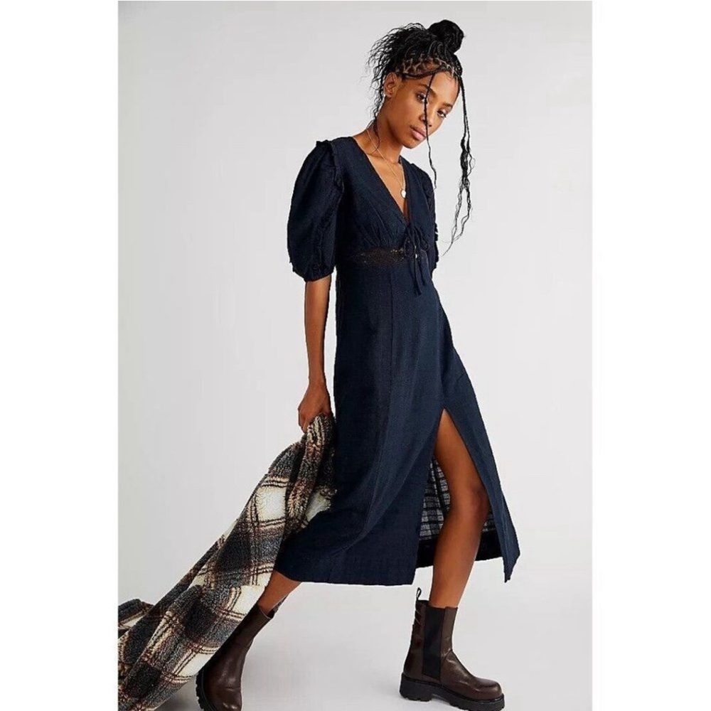 Free People Slow Pace Midi Dress Black
